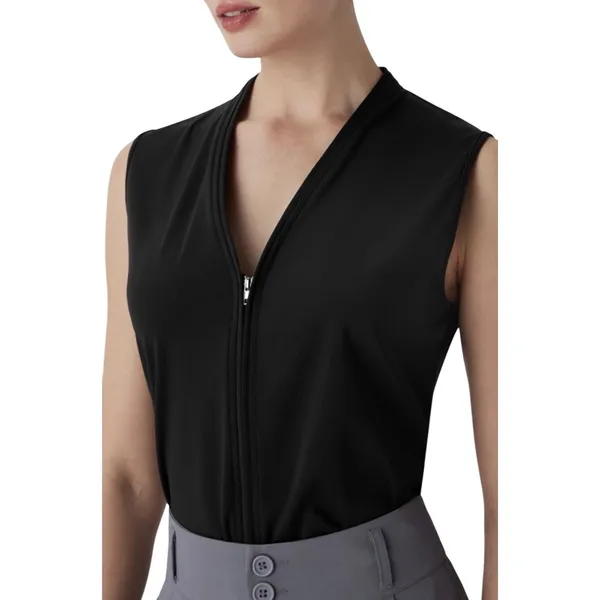 Halara SoftlyZero Airy V Neck Full Zip Sleeveless Cool Touch Blouse Small‎ Black - Image 2