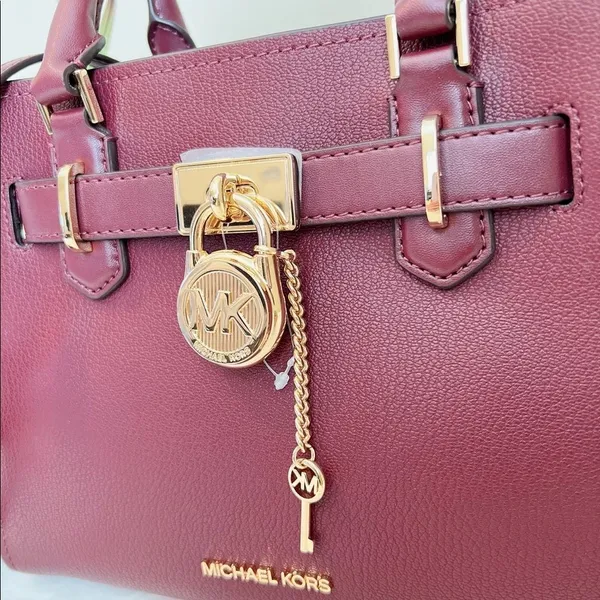 Michael Kors Hamilton Small Satchel Key Lock Crossbody Bag Merlot‎ - Image 2