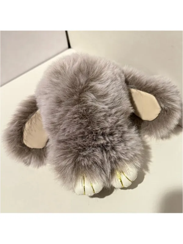 NEW Gray Faux Fur Bunny Rabbit Bag Charm Keychain with Gold Silver Ring Clips - Image 6