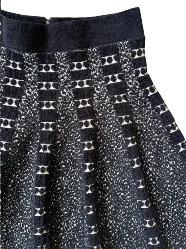 EUC Anthropologie MOTH Jacquard Knit Granite Skater Skirt Black Cream Medium - Image 5