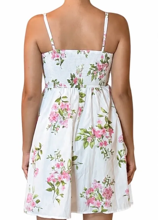 Blu Pepper white dress with pink floral print - Image 2