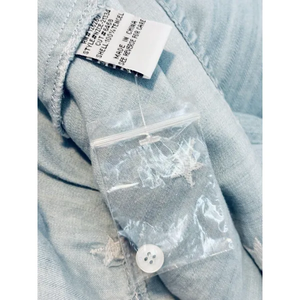 Velvet‎ Heart Peplum Tank Top Light Blue Chambray White Embroidered Stars Med - Image 5