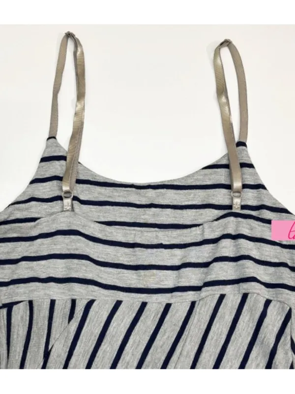 Ginger G Heathered Gray Navy Striped Fit & Flare Skater Asymmetrical A-Line Mini - Image 6