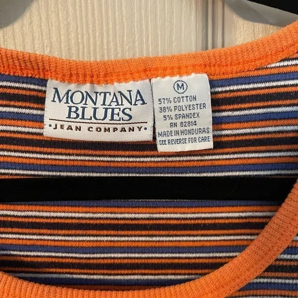 Montana Blues Striped Ribbed Tank Top. Size M. Blue orange stripes. - Image 2