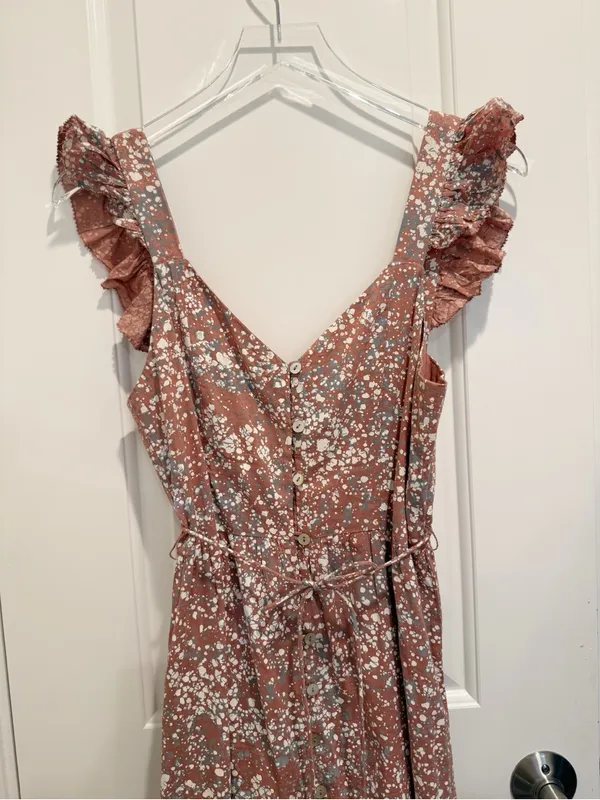 CLEOBELLA‎ Sophia Midi Dress in Marled Print Pink Flutter Sleeves Button Front S - Image 8