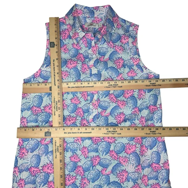 Vineyard Vines Pink Blue Pineapple Linen Dress 10 Resort Wear Golf Beach Pockets - Image 9