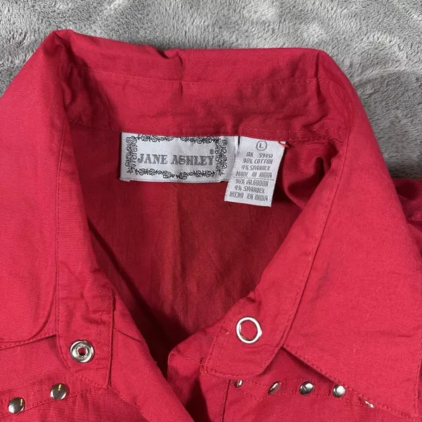 Vintage Jane Ashley Red Top Womens Large Silver Studs 3/4 Sleeves Retro Western - Image 3