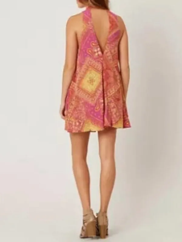 Free People Beaux Dress Size Large Paisley High Neck V‎ Back Boho Festival Fairy - Image 14