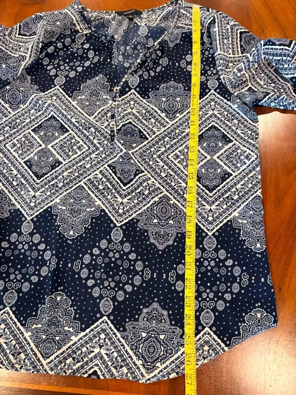 Espresso Navy and White Printed Peasant Blouse Blue Size M - Image 5