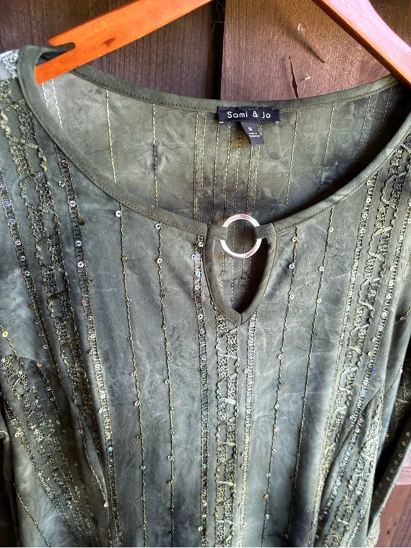 Vintage Whimsigoth Green Sequin 3/4 Sleeve Top - Image 3