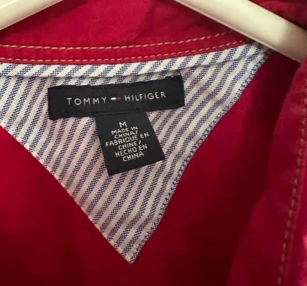 Tommy Hilfiger Top Button Down Long Sleeve Chest Pockets Red Medium - Image 3