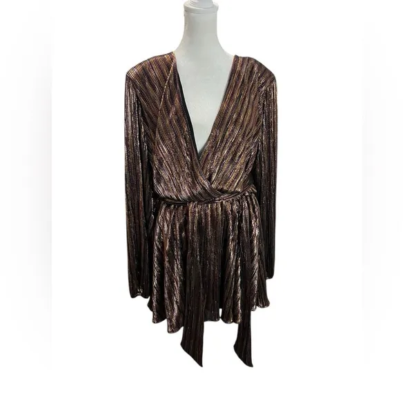 Ramy Brook Elise Metallic Wrap Mini Dress Gold Bronze NWT L - Image 5
