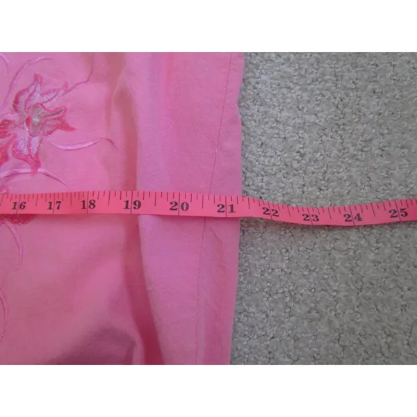 Vintage 90s Cotton Pajama Set‎ XXXL Pink Cotton Floral Embroidered Button Up - Image 16