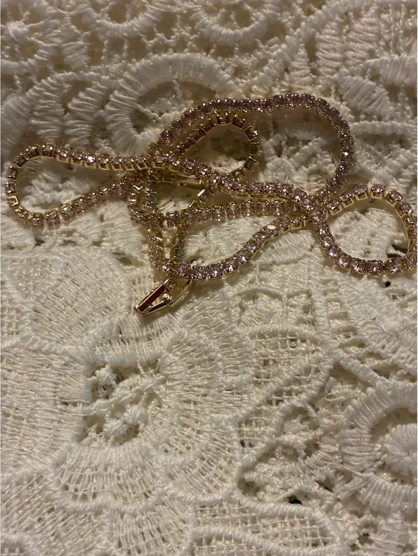 Pink Cubic Zirconia Gold Plated Tennis Necklace – Elegant - Image 4