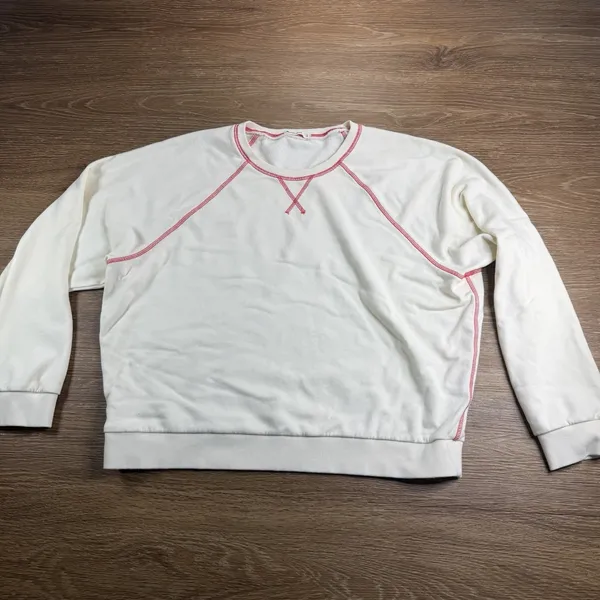 Marine Layer Anytime Ringer Sweatshirt Women's L Cream Red Raglan Crewneck - Image 2