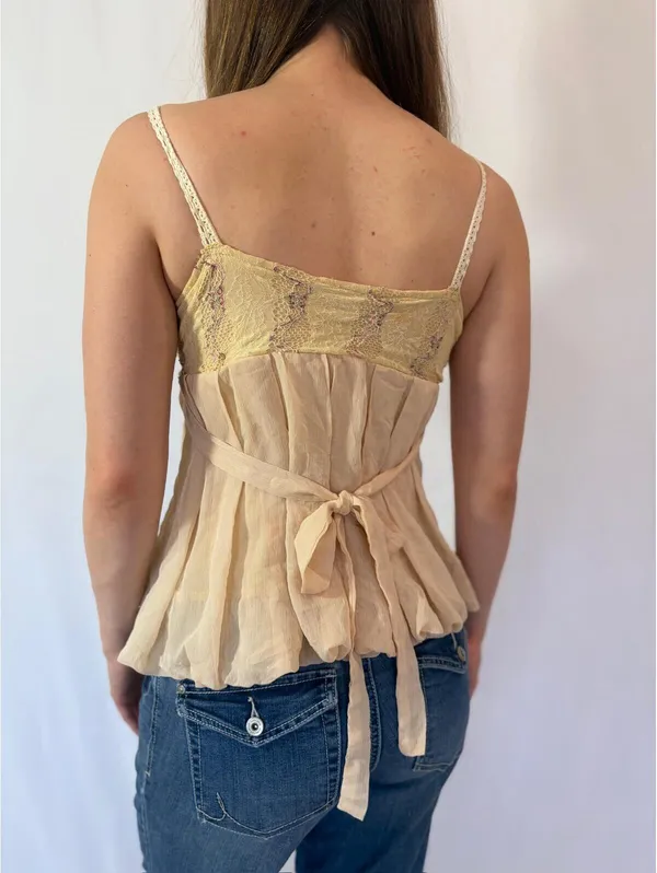 Cream Flouncy Embellished Y2K Fairy Cami Top - Image 3