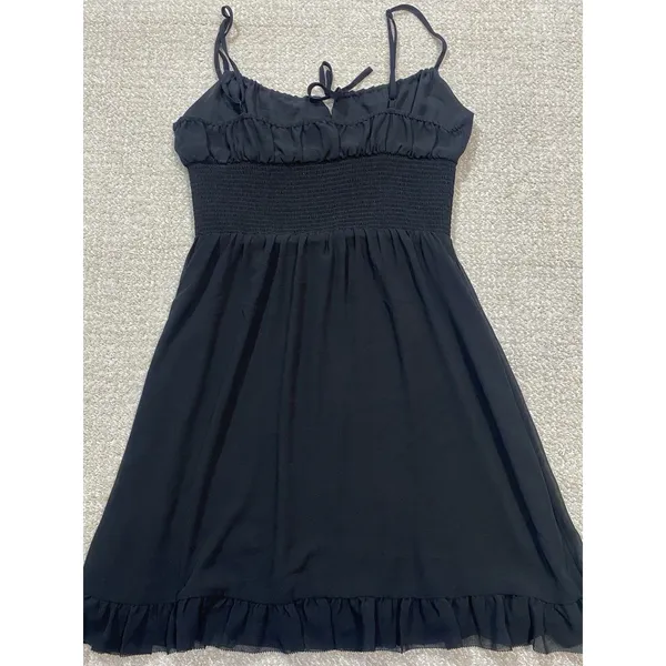 Aritzia Wilfred Black Smocked Mini Dress with Ruffle Hem Size M - Image 12