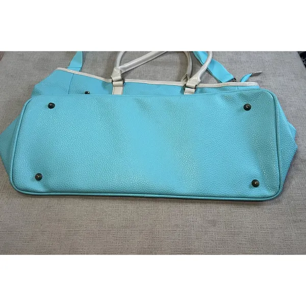 Nicole Miller Tote Bag Womens Large Turquoise PVC Shoulder Travel Zip Studded - Image 4
