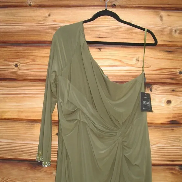 Mac Duggal 55696 Womens Olive ONE SLEEVE BEADED CUFF SIDE TWIST GOWN - Image 8