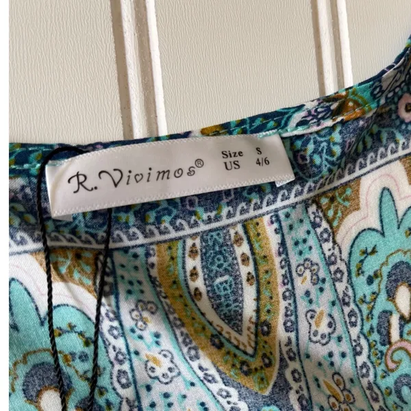 R.Vivimos Paisley Maxi Dress Cardigan Tie Front Bell Sleeve Duster Teal S - Image 8
