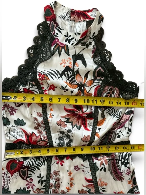 by Anthropologie Floral Lace-Trim Midi Dress in White with Red & Pink Blooms S-8 - Image 16