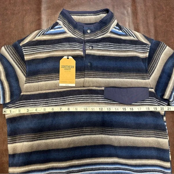 Southern Grit Tundra Fleece‎ Pullover Snap Striped Blue Grey Southwestern Womens - Image 15