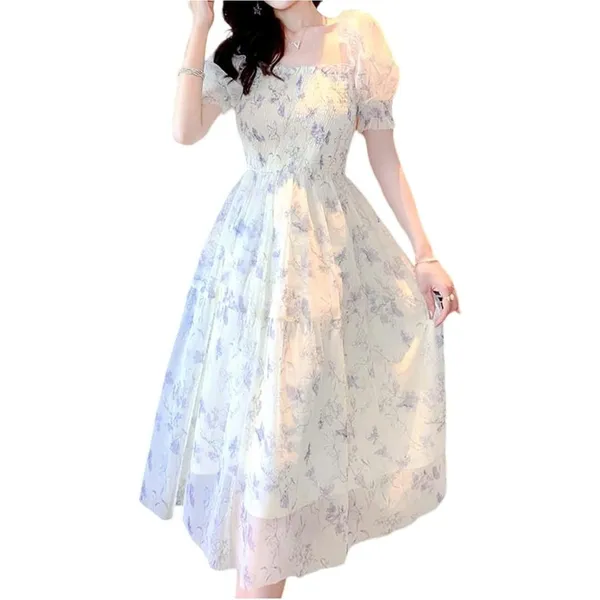 NWOT ~ Long Sheer Lined Purple Floral Puff Sleeve Chiffon Dress ~ Women's Size 4 - Image 3
