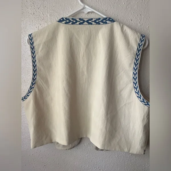 KOEEI Angeline Blue Waistcoat Boho Floral Embroidered Vest Women’s Size L - Image 6