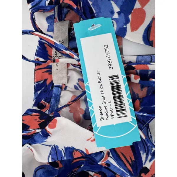 Beacon Apparel Stitchfix Blouse Sz L Floral Office Career Red White Blue Work - Image 7