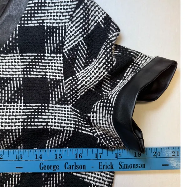 Karl Lagerfeld Paris Houndstooth Sheath Dress Faux Leather‎ Trim Black White 6 - Image 8