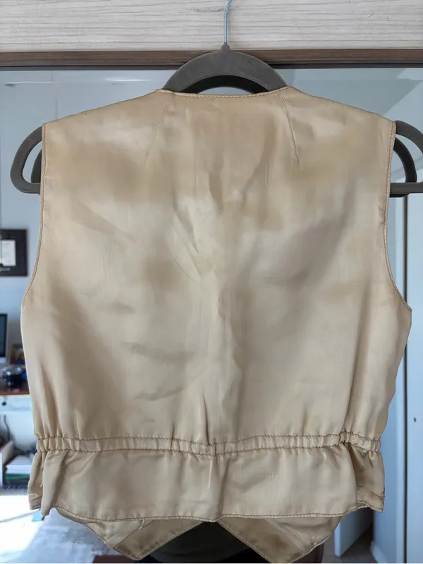 vintage genuine leather suede vest in tan front button closure size Small - Image 3