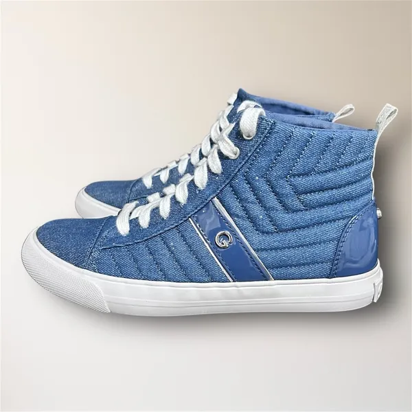 GBG Los Angeles Womens 7 Blue Sparkle Denim High Top Sneakers Quilted Y2K Retro‎ - Image 5