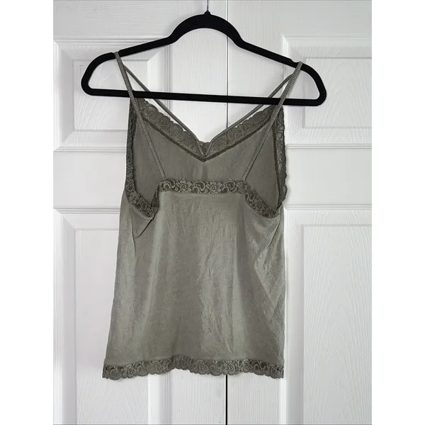 American Eagle Soft & Sexy Rib Cami Womens‎ Size S Green Lace Trim Boho Tank Top - Image 2