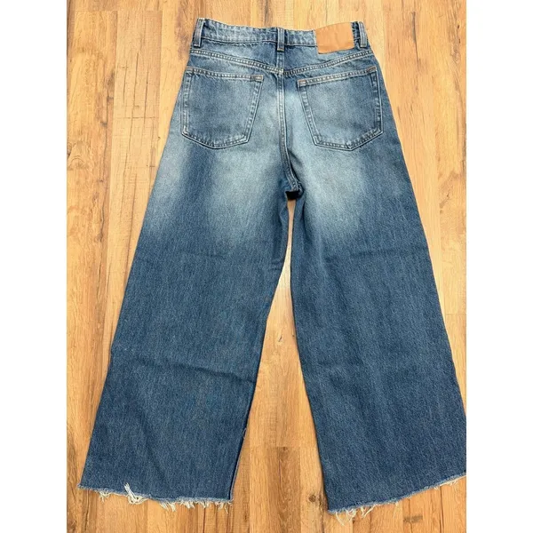 Cotton On Super Baggy Jeans‎ Women's 28 Blue Wide Leg High Rise Raw Hem Denim - Image 3