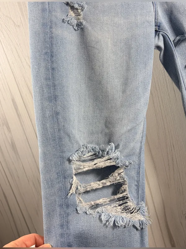 AMERICAN EAGLE High Rise Distressed Mom Straight Jeans, Size 6, Light Wash - Image 6