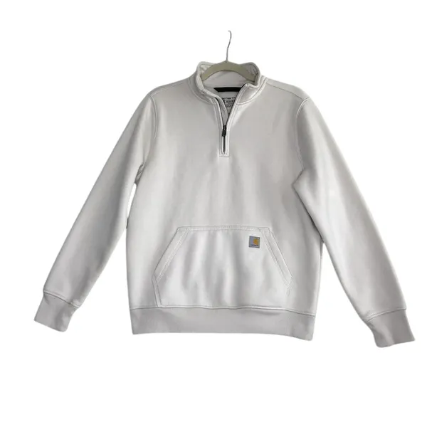 CARHARTT Relaxed-Fit Quarter-Zip Sweatshirt W's Sz M Cream Fleece Inside Cozy - Image 3