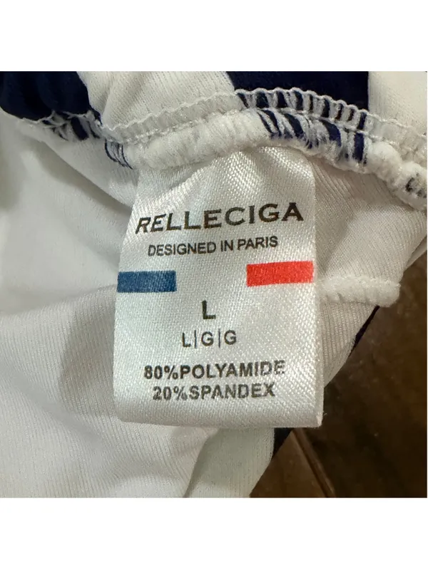 Relleciga Navy White Striped Triangle Bikini Set Size L Gold Hardware b13 - Image 3