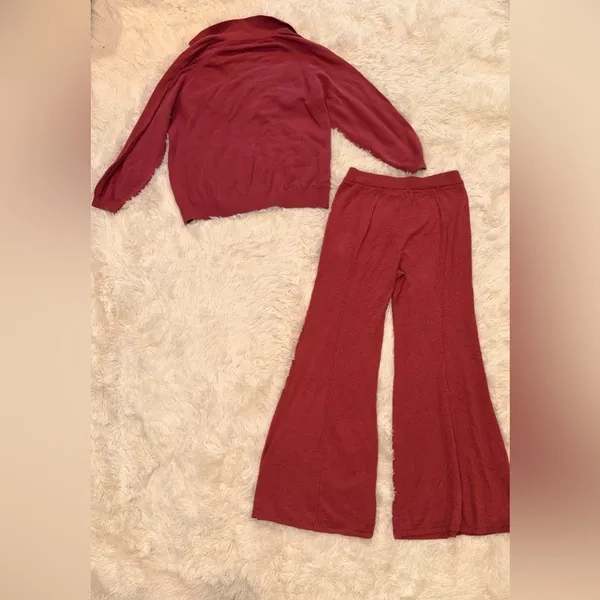 NEW Free People Drea Sweater & Flare Leg Pants Set - Dusty Rose, Sz M - Image 6