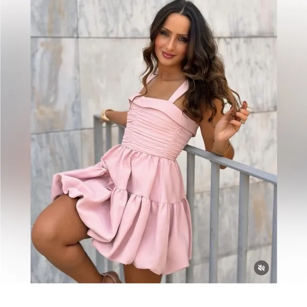 Zara Blush Pink Mini Dress NWT‎ Size XS Bubble Hem Back Zip Preppy Homecoming - Image 2