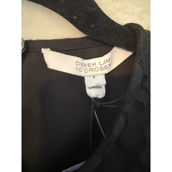 Derek Lam 10 Crosby Black Lace Fringe Hem Sleeveless Cropped‎ Top Size 6 - Image 2