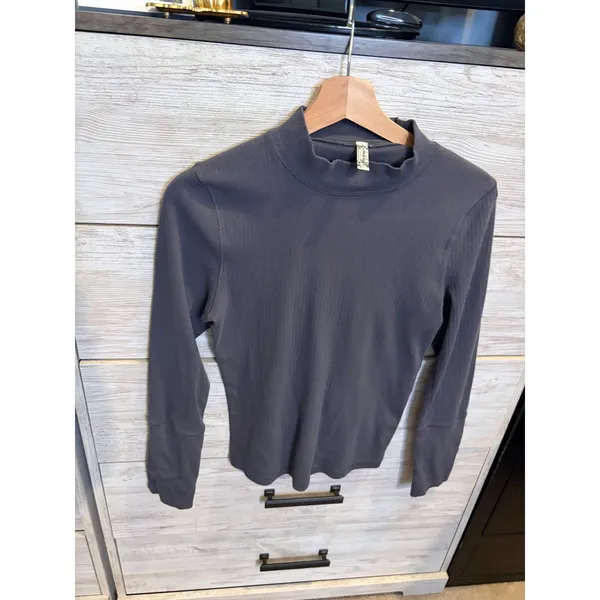 Free People Intimately Ribbed Mock Neck Long Sleeve Top Charcoal Gray Large - Image 3