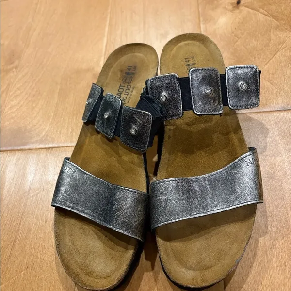 Naot Ashley leather gunmetal gray slides sandals rhinestone sz 41 or 10 - Image 2