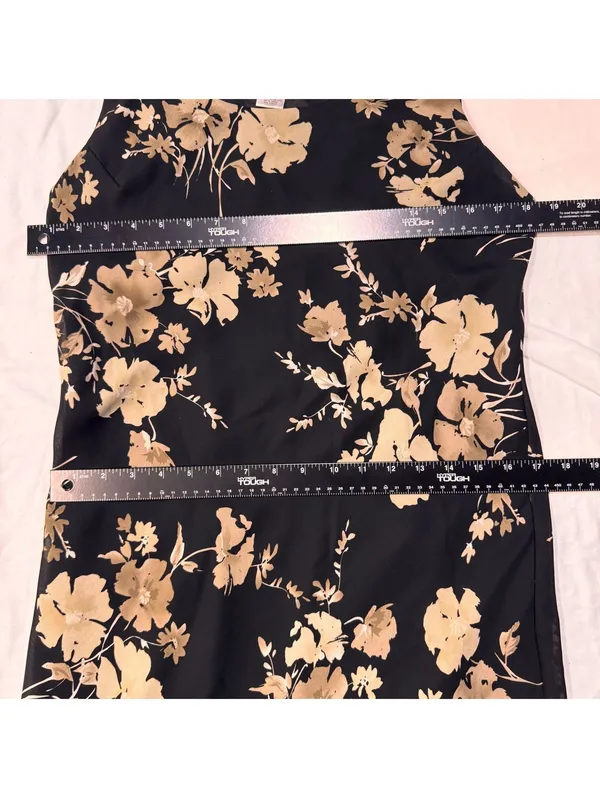 Black Sleeveless Floral Midi Dress 8 M Hi Low Whimsigoth Boho Cottagecore Black - Image 6
