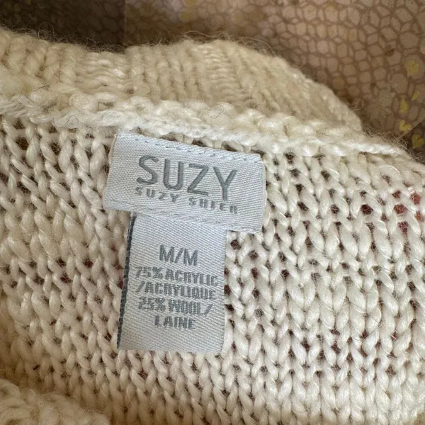Suzy Shier Ivory Wool Knit Cowl Neck Chunky Midweight‎ Sweater Medium - Image 3