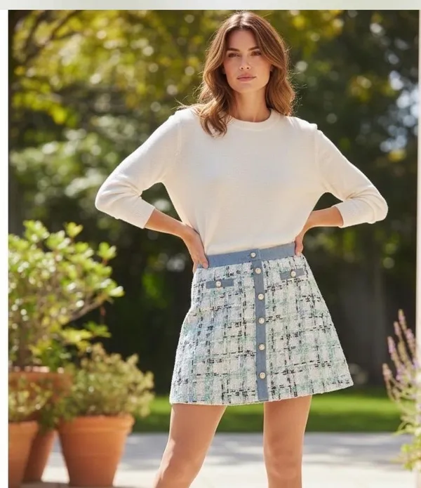 🦋NWT Nanette Lepore Tweed & Denim Button-Front Mini Skirt (Size Large)🦋 - Image 4