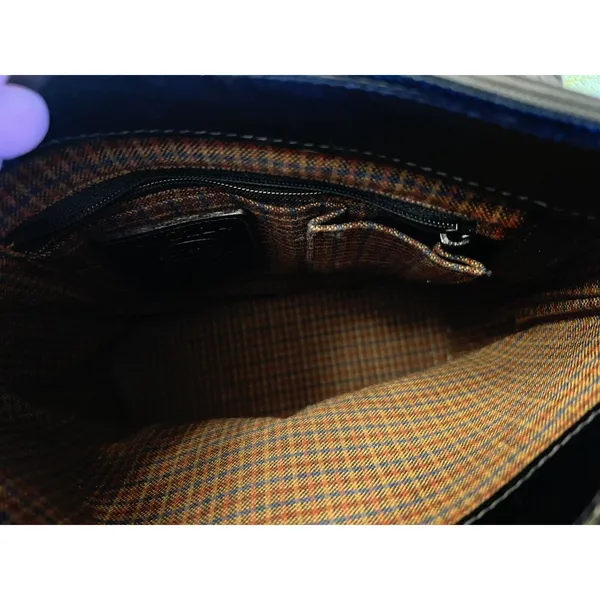 BRIGHTON Black Brown Croc Leather Bucket Tote Shoulder Handbag Double Handles‎ - Image 5