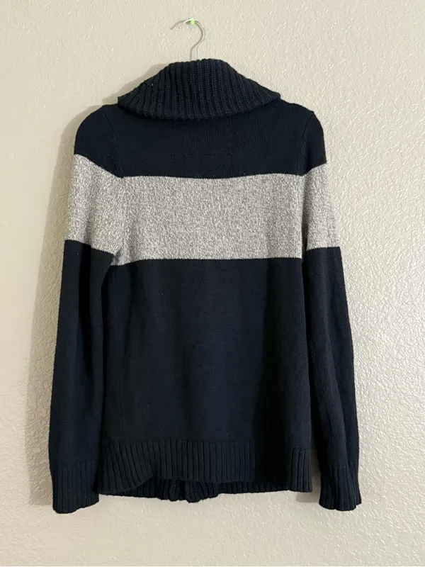 Abercrombie & Fitch Womens M Navy Gray Moose Shawl Collar Cardigan Sweater - Image 8