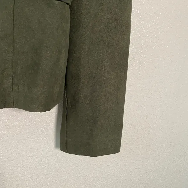 Green Vegan Suede Jacket Size 12 Hobbit Preppy Collar Retro Goblincore‎ Academic - Image 4