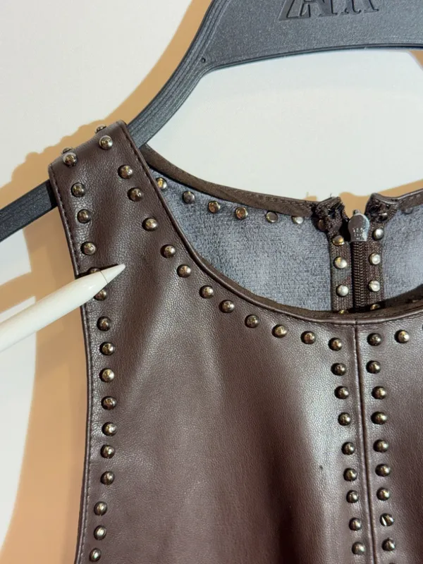 Saylor Damian Chocolate Brown Vegan Leather Mini Dress Party Dress Size S - Image 10