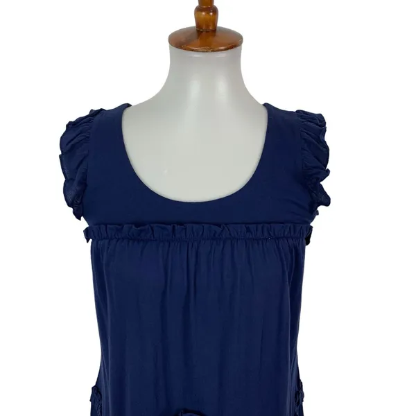 Anthropologie Little Yellow Dot Top Small Blue Short Sleeve Boho Chic - Image 3
